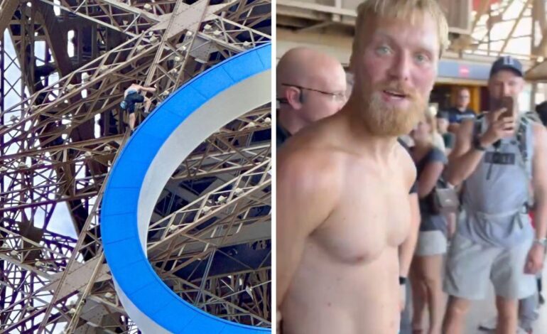 Arrestan hombre por escalar torre Eiffel antes de clausura de JO