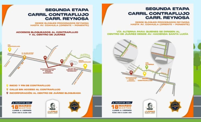  Implementa Gobierno de Juárez segunda etapa de Contraflujo en Carretera Reynosa