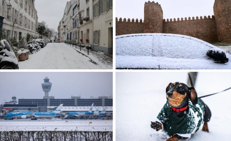 Nevadas colapsan aeropuertos de Europa; Rusia en alerta naranja